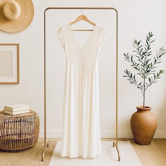 Vintage Cinema Etoile Long White Stretch Lace Bodice Nightgown Nylon Size Large - Picture 2 of 12